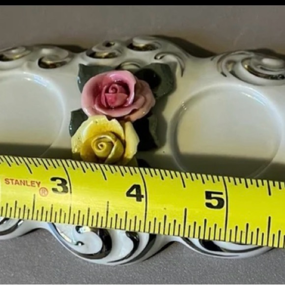 Dresden Germany Floral Porcelain Salt & Pepper Shaker Tray Applied Roses - Picture 5 of 5